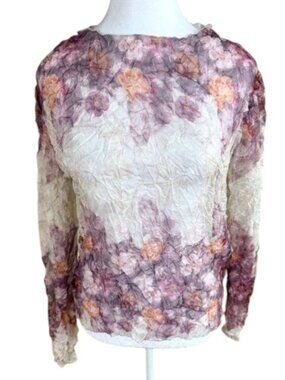 Desigual Sheer Top Muted Floral Textured Arty Pattern Blush Burgundy (M)